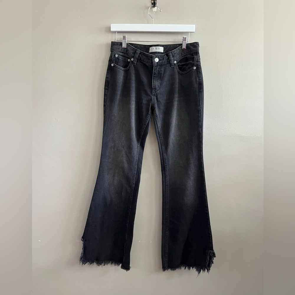 Free People - We the Free Flare Jeans Black Denim Frayed hem size 26